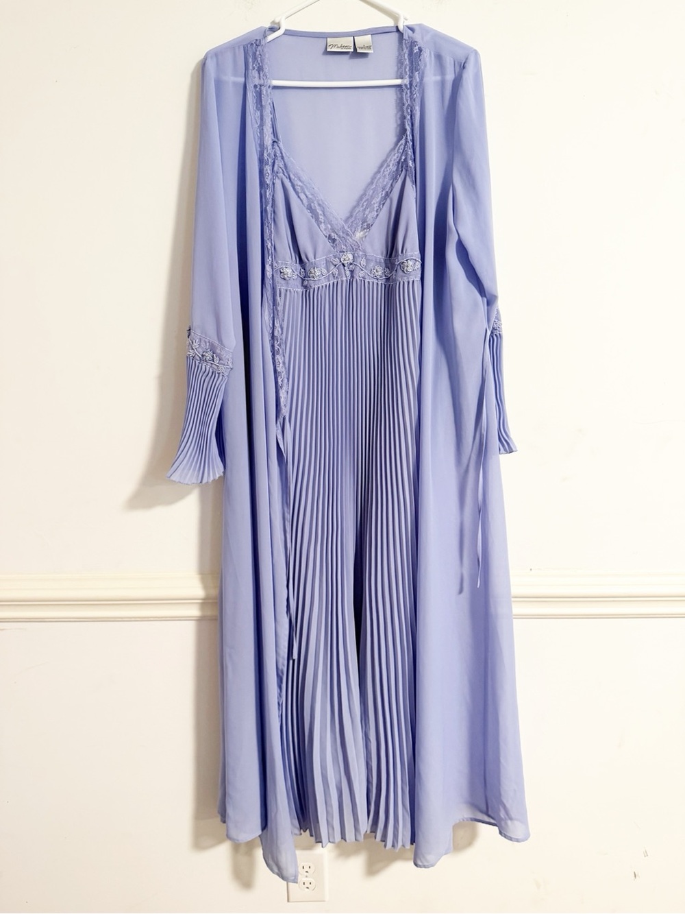 Madison Intimates Lavender Pleated Maxi Dress Set Vintage y2k 90s Peignoir